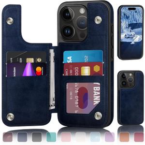 DJDUCK Designed for iPhone 15 Pro Max Case Wallet with Card Holder, [Magnetic Clasp Cover][RFID Blocking Leather Protection] Shockproof Women Men Cases 6.7 Inch for Apple 15 ProMax Dark Blue