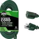 Green Outdoor Extension Cord 200 FT- 16/3 SJTW Weatherproof Extra Long Extension Cable with 3 Prong Grounded Plug - Great for Outdoor Lights Decoration, Landscaping, Lawn & Gardens