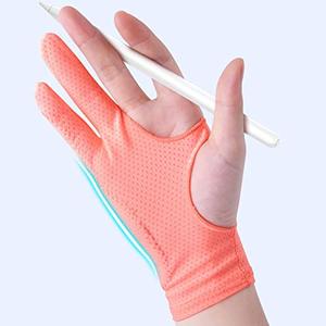GUUGEI Artist Drawing Glove for Women [2 Pack Pink] 3-Layer Palm Rejection Right/Left Hand Digital Graphic Tablet iPad Art Gloves Two Finger Smooth Elasticity Breathable for Sketching Painting Small