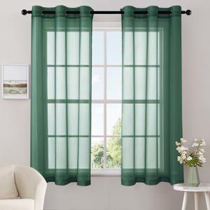 MIULEE Christmas Solid Color Sheer Curtains 63 Inches Long 2 Panels Set Elegant Lightweight Grommet Light Filtering Window Voile Panels/Drapes/Treatment for Bedroom Living Room W42 x L63, Hunter Green