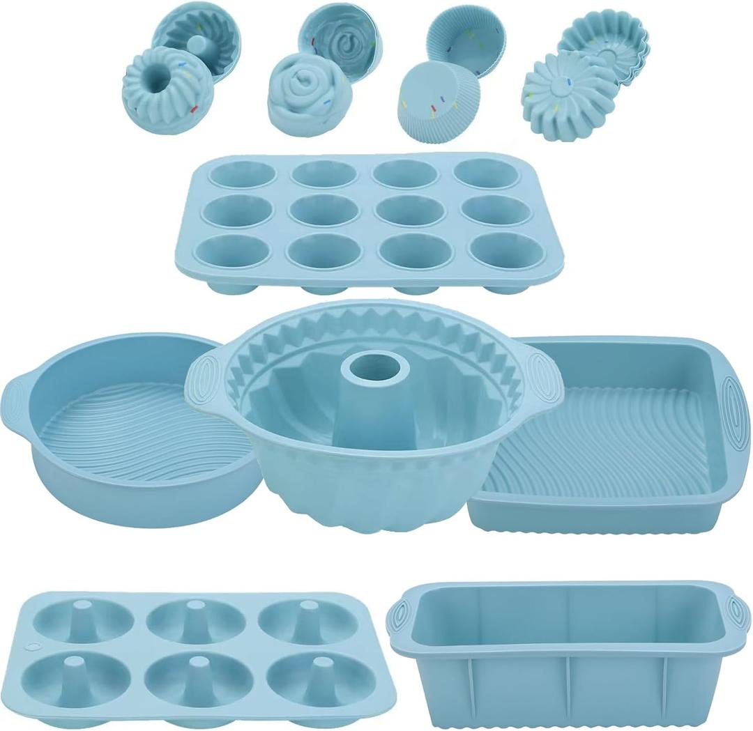 30PCS Nonstick Silicone baking set, Silicone Cake Molds, Baking Sheet, Donut Pan for baking sets with 24 Pack Cupcake Mold Baking Cups