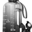 AQUAFIT Half Gallon Water Bottle with Time Marker - Straw & Chug Lid - BPA Free Gym Water Bottle with Straw - Big Gallon Jug (Midnight Gray, 64 oz - 2 Lids)