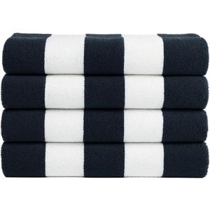 Salt Earth Cotton Striped Beach Cabana Towel, 4 Pack - 30"x60" Quick Dry Towels, Pool Essentials, Travel, Gym & Bathroom Towels, Oversized Beach Vacation Essentials (Navy Blue)