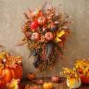 Norme 23" Thanksgiving Basket Wreath for Front Door Fall Wreath for Front Door Fall Artificial Rattan Hanging Basket, Pumpkin and Pine Cones Autumn for Harvest, Thanksgiving, Home Decor