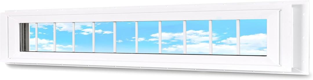 Vinyl Transom Household Fixed Window 12" x 72" White | Double Pane Window with Grids and Tempered Glass for House, Garage