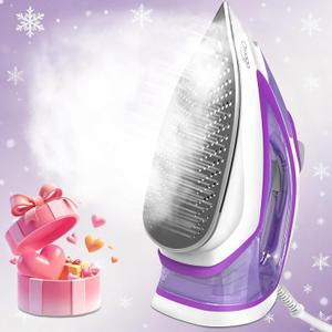 1750W Steam Iron for Clothes, Powerful Steam Iron with Rapid Heating & Ceramic Soleplate, Self-Cleaning, Auto Shut Off, Large Water Tank for Home Use (Purple)