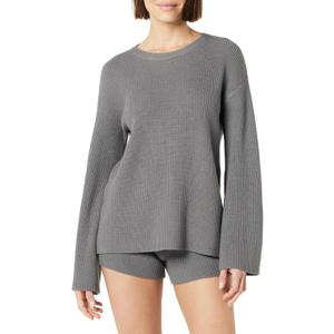 The Drop Women's Alice Crew-Neck Back-Slit Ribbed Pullover Sweater (Large, Charcoal)