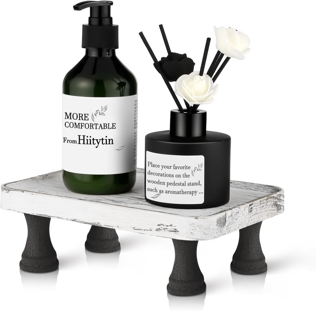 Wood Riser for Kitchen Counter, Farmhouse Riser for Display, Small Wooden Pedestal Stand, Rustic Riser Display Stand with Tool-Free Assembly, French Country Style (Black-White)