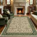 GarveeHome 8x10 Washable Area Rugs for Living Room, Boho Vintage Large Rug for Bedroom Soft Non Slip Low Pile Indoor Stain Resistance Throw Carpet for Dining Room Office Light Green