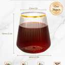 Goodluck 36 Pack 12oz Stemless Plastic Wine Glasses Clear Ribbed Cups with Gold Rim, Fancy Reusable Disposable Drinkware for Weddings, Parties, Bars, Indoor and Outdoor Events