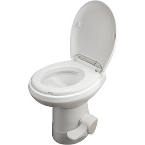 Gravity Flush RV Toilet, White, ABS Plastic with Foot Pedal Flush Mechanism, Standard Height, RV-Specific Model