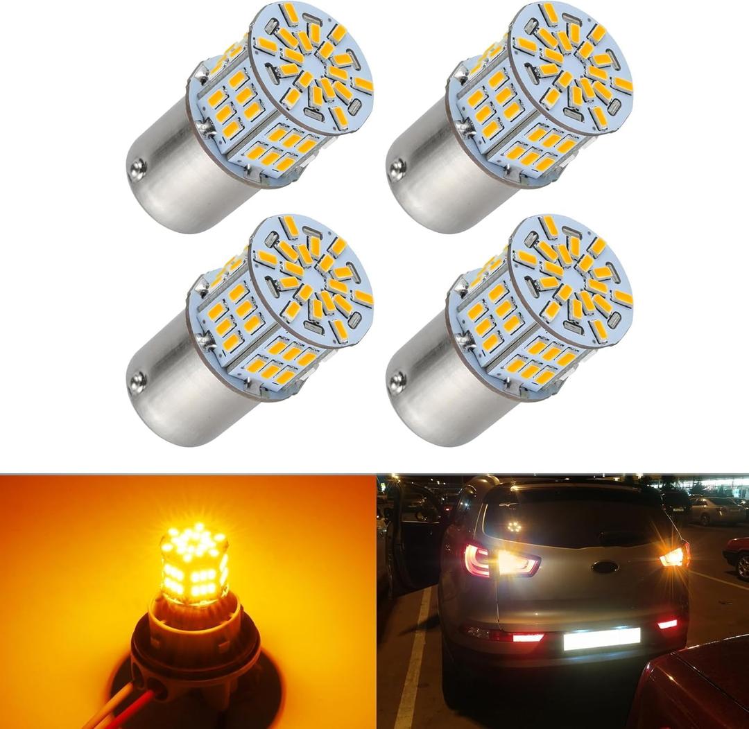 4PCS 1156 LED Bulb Back Up Reverse Light 12V Super Bright 1141 1003 BA15S LED Replacement Light Kit Set for Car Back Up Reverse Tail Brake Turn Signal Blinker Lights - Amber Yellow