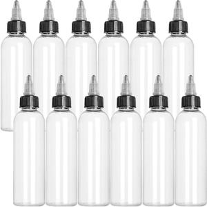 SENENQU 32PCS Round LDPE Plastic Squeeze Bottles Natural Boston Round Bottles Dispensing Bottles with Twist Top Cap for Crafts, Art, Glue and More(4oz, Clear)