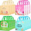 YANGTE Easter Gift Bags Bulk 16 Pack Reusable Party Bags with Handles, Colorful Egg Hunt Baskets for Kids, Bunny Treat Bag, Durable Easter Favor Basket for Candy & Gifts