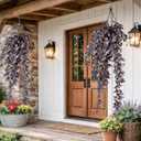 2 Pack Artificial Hanging Tradescantia Plants with Ceramic Pot Large Purple Cascading Faux Greenery Full Trailing Fake Vines Indoor Wall Shelf Decor for Bathroom Patio Outddor Decor (Purple-01)