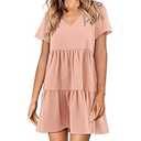 Amoretu Womens Tunic Dress Casual Short Sleeve Vacation Flowy Swing Shift Dresses, Spring, Summer, 2025 (Pink, M)