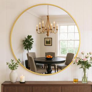 Bathroom Mirror for Wall, 24 Inch Round Mirror, Matte Gold Metal Framed Circle Vanity Mirror for Bathroom Bedroom Living Room Entryway, Anti-Rust, Tempered Glass, Hanging or Leaning