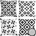Pack of 4 Waterproof Outdoor Indoor Throw Pillow Covers 18x18 Boho Black White Pillowcases Double Sided Farmhouse Cushion Covers for Garden Patio Balcony Sofa Couch, 45X45 cm