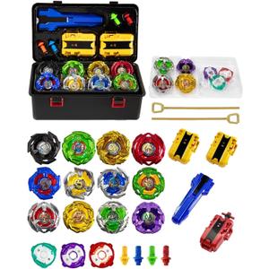 Gyro Battling Set, 12 Spinning Tops, 3 Launchers 1 Grip 3 Middle Rings and 4 Bases, with Storage Box, Kids Toys Birthday Gift Ideal for 6+ Years Old Boys