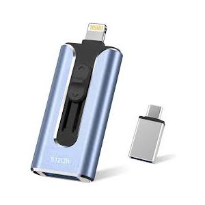 Phone Photo Stick,MFi Certified Phone Flash Drive,4 in 1 512G USB Drive for Phone iPad USB Stick,Phone Thumb Drive,Phone Photo Storage Phone Memory Stick for Phone/PC/iPad/More Devices(Blue