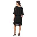S.L. Fashions Women's Tiered Chiffon Cocktail Party Dress with Attached Cape & Beaded Shoulders (Petite and Regular Sizes), Black, 12P