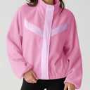 Fisoew Womens Fuzzy Fleece Cropped Jackets 2025 Fall Long Sleeve Zip Up Stand Collar Sherpa Jacket Winter Coats with Pockets (Large, Pink)
