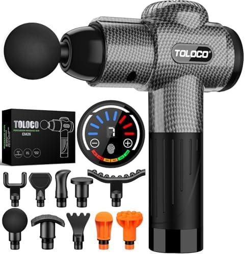 TOLOCO Massage Gun, Deep Tissue Back Massager for Athletes with 10 Massage Heads, Electric Muscle Percussion Massager for Any Pain Relief, FSA and HSA Eligible, Gifts for Fathers Day, Carbon