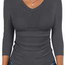 ANRABESS Womens Tops 3/4 Sleeve V Neck Slim Fit Shirts Basic Tee 2026 Fall Outfits Casual Tshirt Fashion Clothes, Size: XS