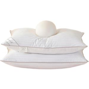 Goose Feather Down Pillow, 100% Cotton Cover Bed Pillow Stripe White Standard (Pack of 2)