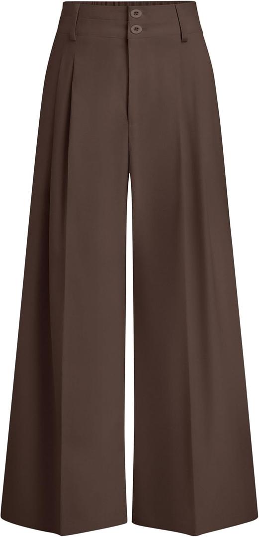 PRETTYGARDEN Womens Spring Wide Leg Palazzo Pants 2026 Trendy Loose Button High Waist Pleated Work Business Casual Trousers (X-Large, Brown)