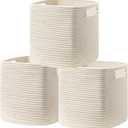 UBBCARE Set of 3 Cotton Rope Basket 11 X 10.5 X 10.5 Inches, Woven Storage Baskets for Shelves, Organizing with Handles, Cube Storage Bins for Storage Books, Magazines, Beige