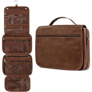 PAVILIA Hanging Toiletry Bag Women Men, Foldable Cosmetic Organizer Travel Bag, Water Resistant Makeup Bag Toiletries, Large Travel Essentials Kit (Dark Brown)