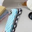 Longlayss for iPhone 11 Pro Max Case Lattice Plaid Checkered Gingham Phone Case Cute Aesthetic Pattern Soft TPU Shockproof Phone Cover for Women Girls (Blue)