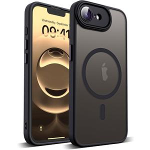 YEMORAN Compatible with iPhone 16E Case with Built-in Camera Lens Protector Translucent Magnetic iPhone 16E Phone Case 6.1" [Compatible with Mag-Safe][Great Grip Feeling], Black