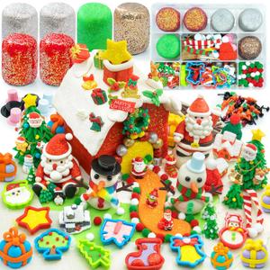 SIMPLIPLAY Christmas Sensory Dough Kit with 6 PCS 18oz Glitter Doughs & Accessories(280+pcs), DIY Christmas Crafts Kids, Stocking Stuffers for Kids, Build a Snowman Kit with Ornaments Creative Gift