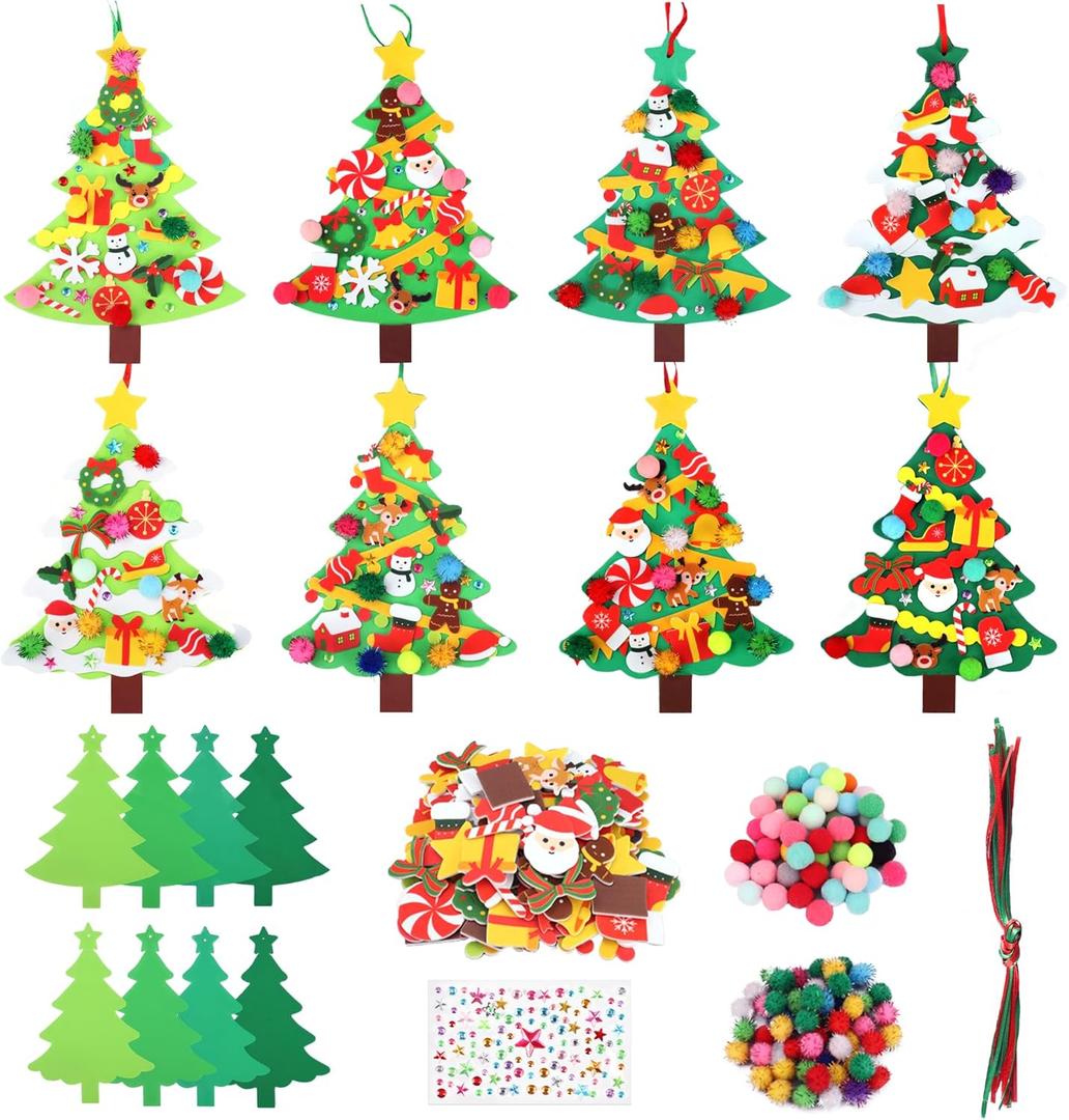 16 Sets Christmas Tree Foam Crafts Kits for Kids DIY Christmas Tree Ornaments Make Your Own Xmas Trees Hanging Ornaments with Stickers for Xmas Holiday Party Art Making Craft Home Classroom Activities