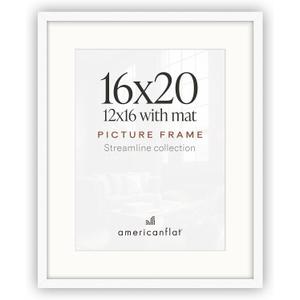 Americanflat 16x20 Poster Frame - Matted to 12x16 - Slim Molding - White, 16x20 with 12x16 Mat