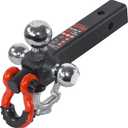 TOPTOW Trailer Hitch Tri-Ball Hitch Mount with Chrome 1-7/8-in, 2-in, 2-5/16-in Tow Balls, 3/4-in Tow Shackle and Tow Hook, Fit for 2 inch Trailer Hitch Receiver