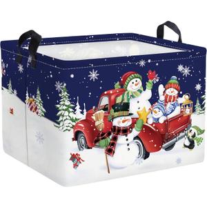 Clastyle Gnome Penguin Snowman Basket Christmas Tree Snowflake Gift Basket Winter Moon Night Storage Bin Rectangle Kid Clothes Toy Book Shelf Basket