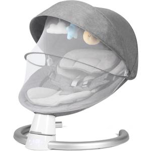 Baby Swing for Infants, Baby Rocker with 5 Speed & 10 Preset Lullabies, Bluetooth Support, 5 Point Harness with Remote Control and 3 Hanging Toys, Gray
