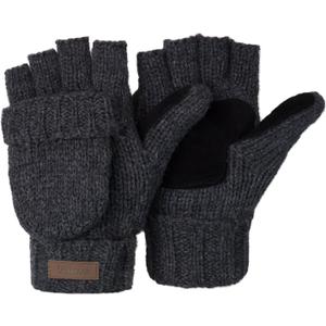 ViGrace Winter Knitted Convertible Fingerless Gloves Wool Mittens Warm Mitten Glove for Women and Men (Large, Dark Grey)