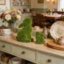 2pcs Easter Rabbit Resin Statues, one Large and one Small, Gazing lovingly at Each Other; Outdoor Patio Sculptures, Unique Easter Spring Home Decor Gifts (Green)