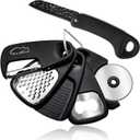Kitchen Gadgets Set 6 Piece, Space Saving Kitchen Utensils Stainless Steel Accessories Cheese Grater, Bottle Opener, Pizza Cutter, Vegetable Peeler, Paring Knife, Garlic Grinder, Burlap Bag Gift(BLK) (Classical Black 6pcs)