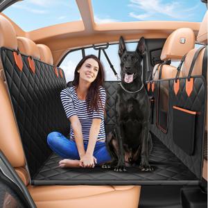 Dog Seat Cover for Back Seat, Hard Bottom Back Seat Extender Holds 500 lbs, Waterproof & Nonslip Car Hammock for Large Pets, Comfortable Travel Seat Protector for SUV and Sedan (black)