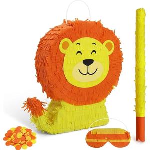 FORENEE Lion Pinata Party Set - Jungle Safari Birthday Decorations | Complete with Stick, Blindfold & Confetti | King of the Jungle Pinata for Kids | Wild Animal Theme Party Supplies & Games