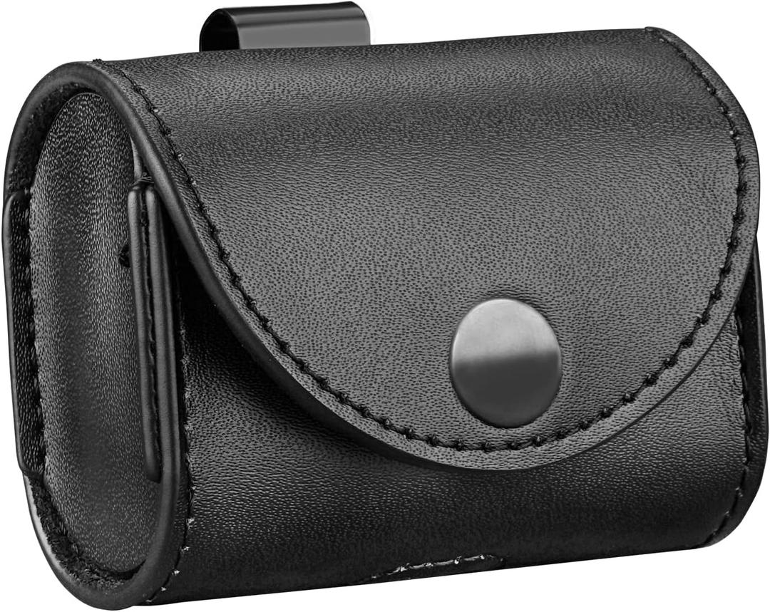 Geekria Protective Carrying Pouch Compatible with Apple AirPods 4th/3rd, AirPods Pro 2nd/Pro 1st, Leather Clip-On Case Cover, Durable Belt Holder (Black)