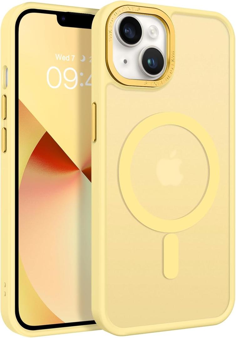 BENTOBEN Magnetic for iPhone 13 Case & iPhone 14 Case [Compatible with Magsafe] Translucent Matte Phone Case iPhone 13/14 Slim Shockproof Women Men Protective Cover for iPhone 13/14 6.1", Yellow