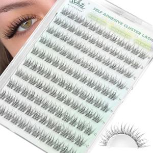 Self Adhesive Lashes Clusters Natural Look No Glue Eyelash Extensions Wispy Pre Glued Self Adhesive Eyelashes Reusable DIY Lash Extensions 120Pcs 9mm 10mm 11mm 13mm