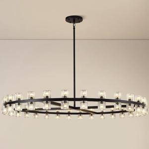Knurldon Modern 60 inch Black Round Chandelier, Extra Large Chandeliers Crystal Chandeliers for Living Room, Large Wagon Wheel Chandelier for Foyer, Staircase, Entrance,Includes Bulb