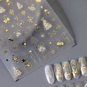 4 x Christmas Nail Art Stickers 5D Embossed Nail Art Decals Self-Adhesive Snowflake Xmas Tree Snowman Bow Star Pattern Nail Stickers Nail Supplies Decorations for Women(1 Sheet), (various stickers)